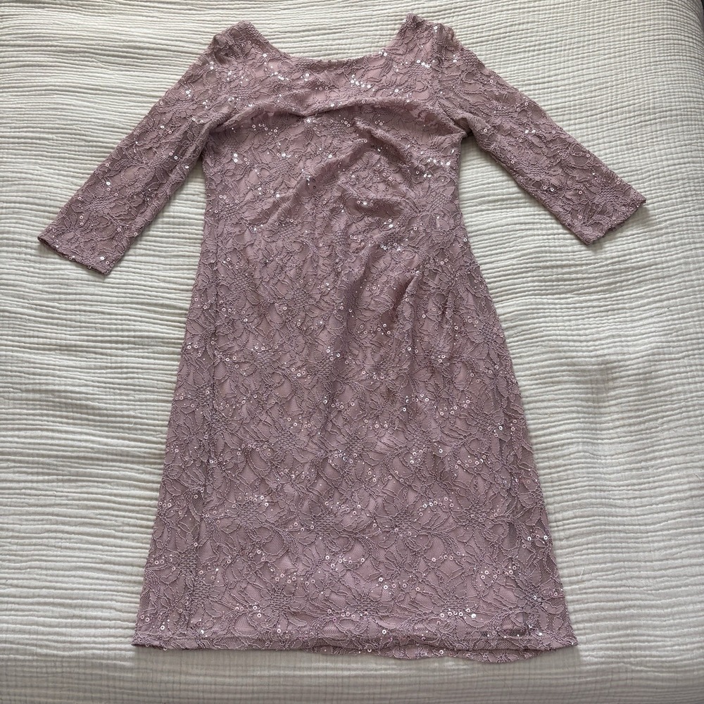 Marina Dress Sz 10 Pink Lace Beaded Tiered Cocktail Party Y2K Made In USA